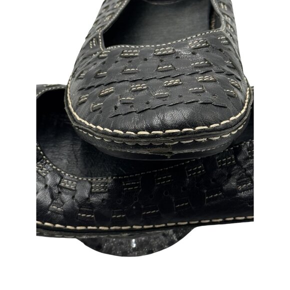 Bass Size 10 Black Leather Slip-On Flats Woven Detail Rubber Sole Comfortable - Picture 11 of 11